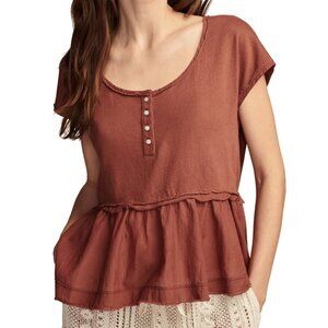 NWOT Lucky Brand Short Sleeve Peplum Henley Top